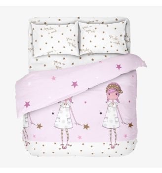 Lenjerie de pat pentru copii MAKE A WISH  Bumbac Ranforce 100% 4 piese