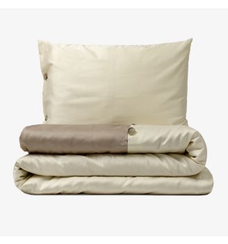 Lenjerie de pat ALLY OF DREAMS din bumbac satinat ECRU & TAUPE 2 piese