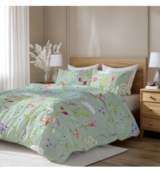 Lenjerie de pat fara cearsaf de pat BOTANICA GREEN 100% bumbac ranforce 3 piese 