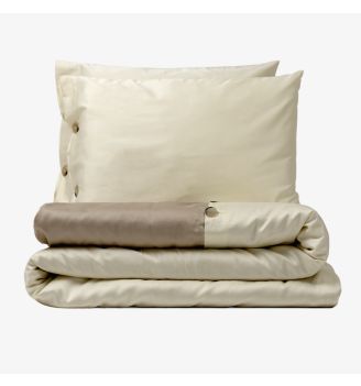 Lenjerie de pat ALLY OF DREAMS din bumbac satinat ECRU & TAUPE 3 piese
